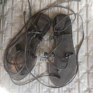 Madewell gladiator flat sandals pewter metallic 7